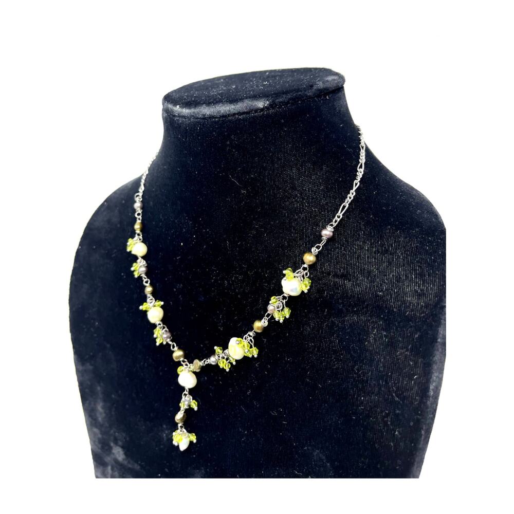 Vintage Genuine Baroque Pearl Y-Shaped Dainty Silver Rhodium Necklace